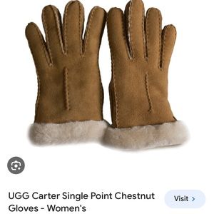 UGG CARTER SINGLE POINT CHESTNUT LEATHER SHEEPSKIN WOMEN'S GLOVES SIZE L NWT